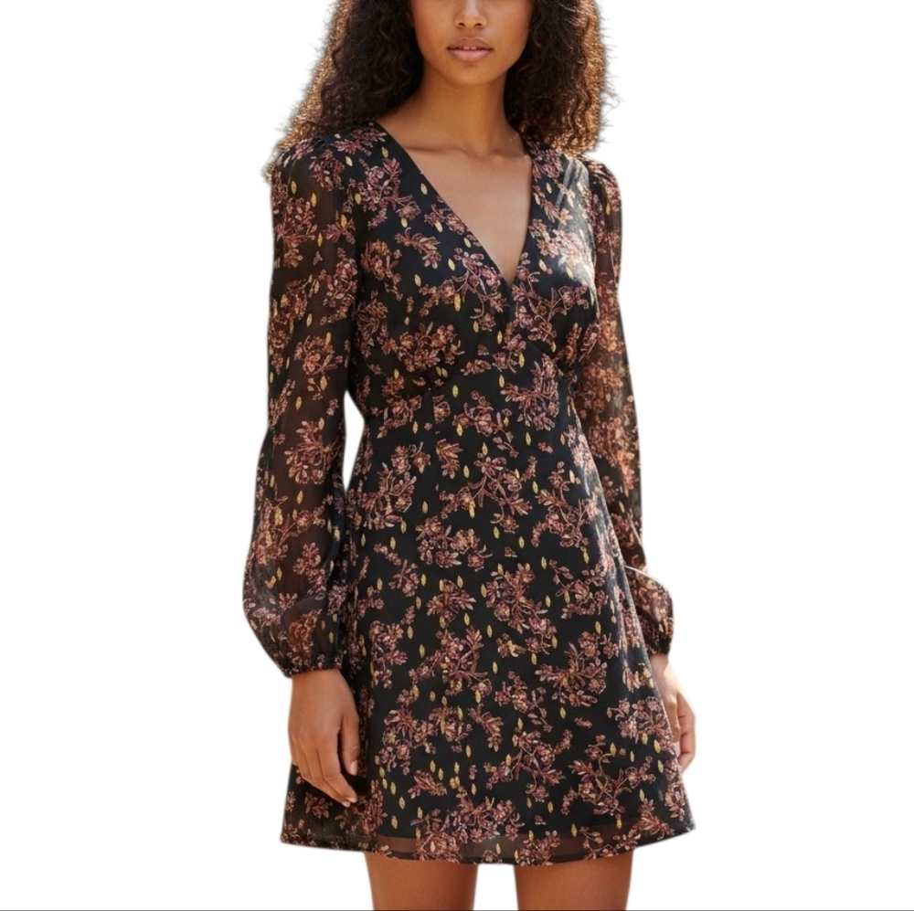 *NWT* Aqua Bloomingdale's Black Floral Long Sleeve Dress Size L